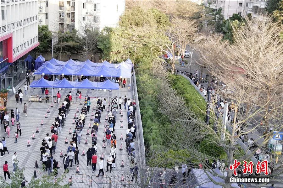 圖為深圳市民有序排隊(duì)做免費(fèi)核酸檢測(cè)。<a target='_blank' href='/'>中新社</a>記者 陳文 攝